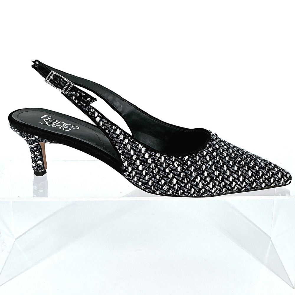 Franco Sarto Size 8.5 Kate 2 Slingback Kitten Heels Black White Woven Pumps NEW
